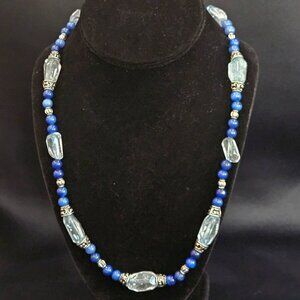Handcrafted Artisan Aquamarine and Lapis lazuli Necklace